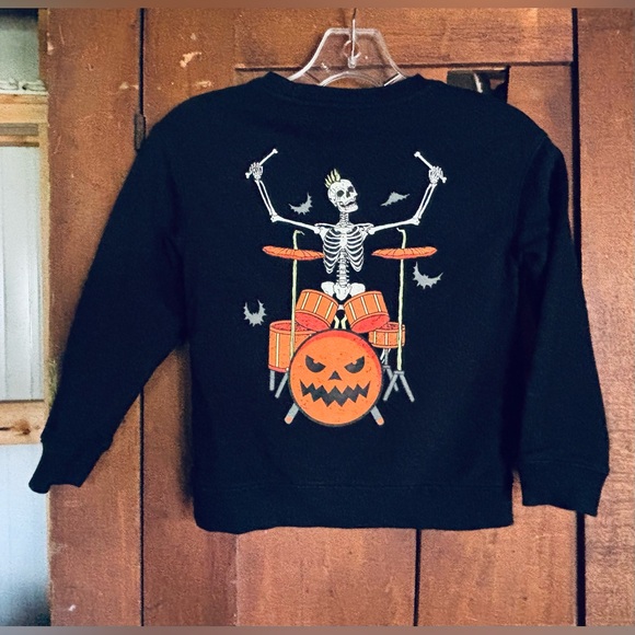 Cat & Jack Black TOTALLY RAD Sweatshirt Drummer Skeleton w Mohawk Sz 4/5 - Picture 1 of 4